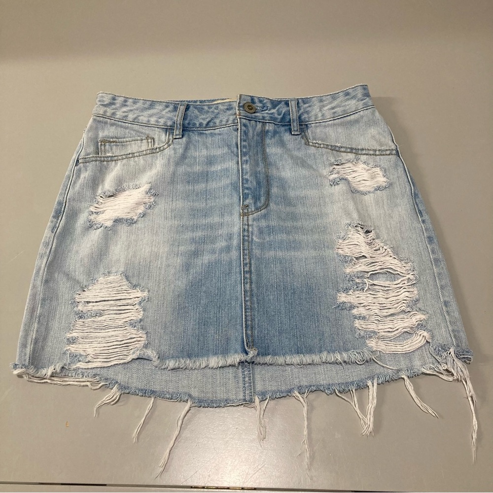 Hollister Light Blue Distressed Mini Skirt